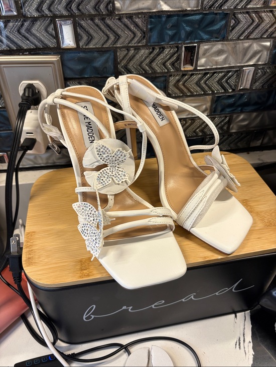 Steve Madden Shoes - Steve Madden White Crystal Floral Strappy Heels